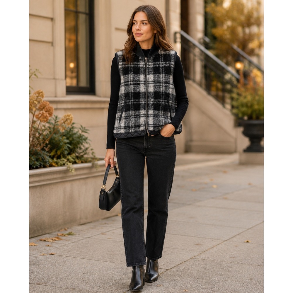 Madewell Copeland Plaid Reversible Vest Women's Small Wool Blend Quilted Preppy